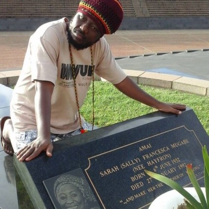Blakk Rasta at the graveside of Prez Mugabe's late wife, Sarah Mugabe