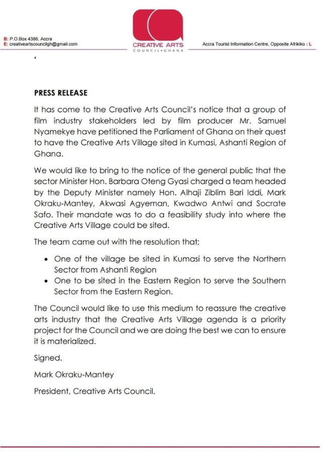 Creative Arts Council press release